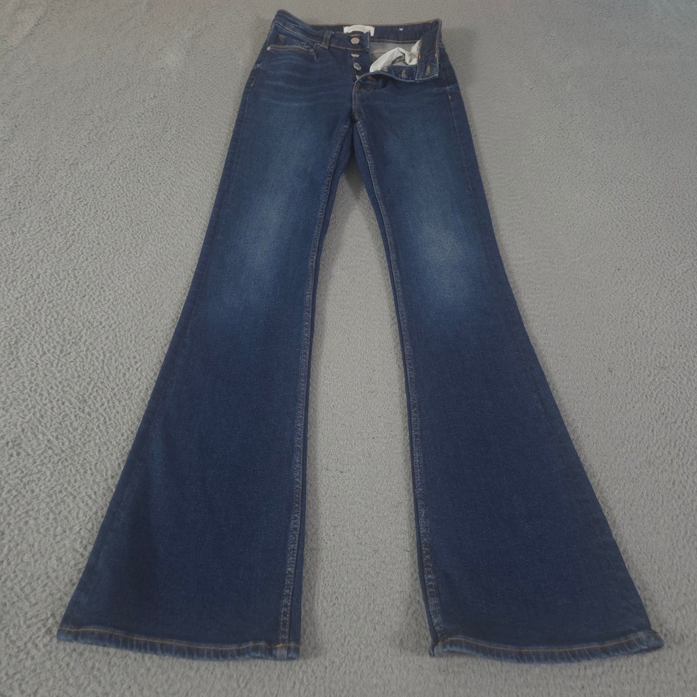 Zara Jeans Womens 4 Blue Flare Button Fly High Rise Denim Stretch Casual Classic